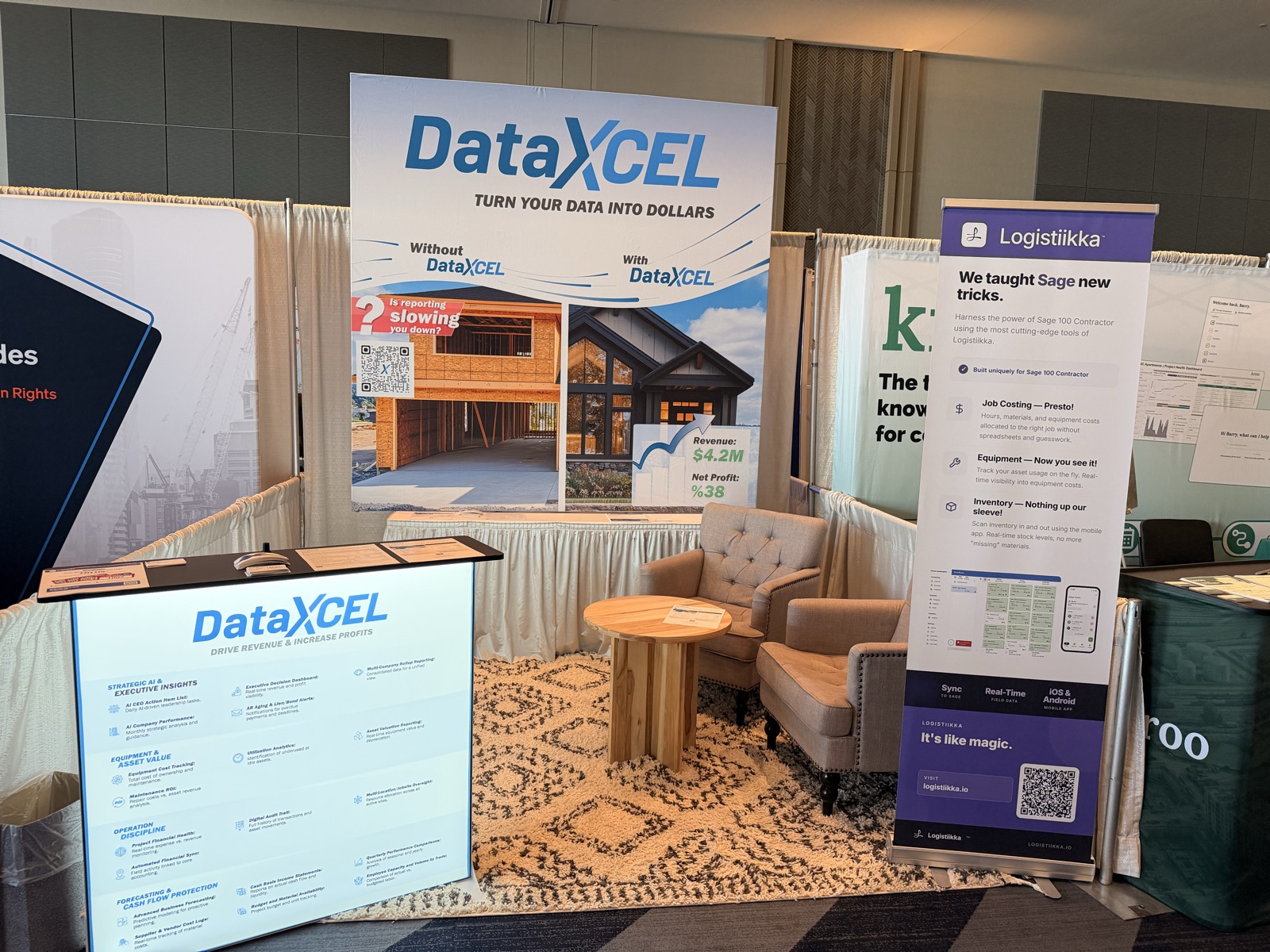 DataXcel Booth #32 at TUG 2026 — banner reads "Turn Your Data Into Dollars" with the with/without comparison graphic
