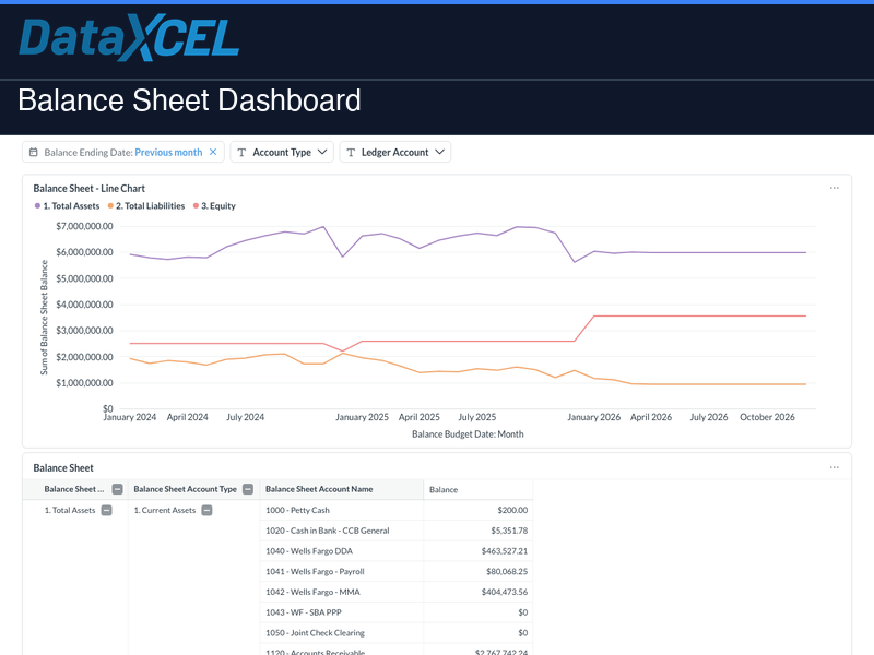 Balance Sheet — DataXcel dashboard screenshot